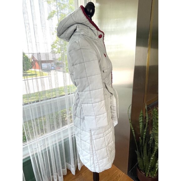 Vintage late 70s early 80s ladies coat, grey and burgundy parka, hooded - Picture 5 of 9